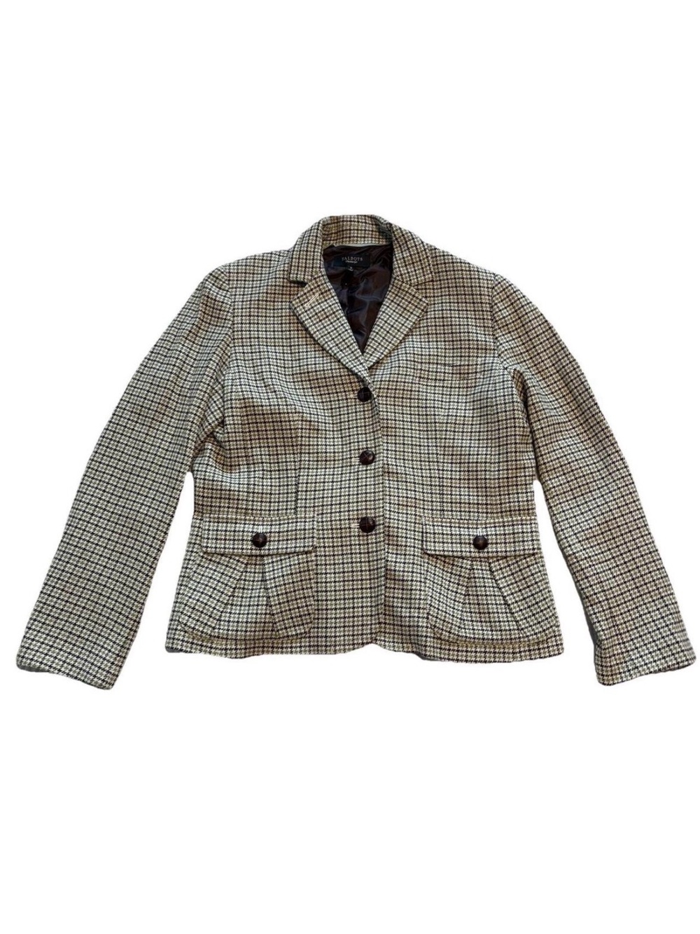 Talbots Blazer Women's Size 16 Green Houndstooth Wool Blend Dark Academia Chic